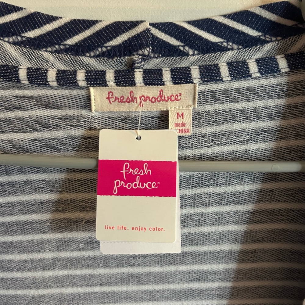 NWT Fresh Produce Weekender Striped Open Front Cardigan Navy White - M - Picture 2 of 5